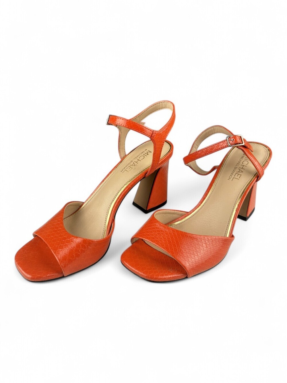 Michael Shannon Orange Textured Block Heel Sandals Sz 10
